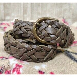 Genuine Leather Braided Woven Belt Women’s Small/36" Dark Brown Adjustable